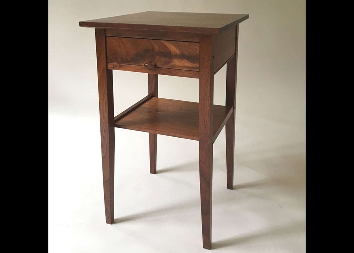 Walnut with Crotch Walnut Drawer Front Shaker Inspired Side Table
